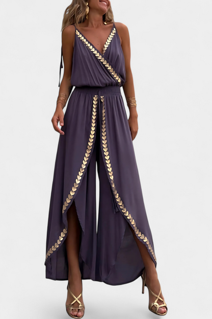 One-Piece Jumpsuit with Gold Details and Open Legs