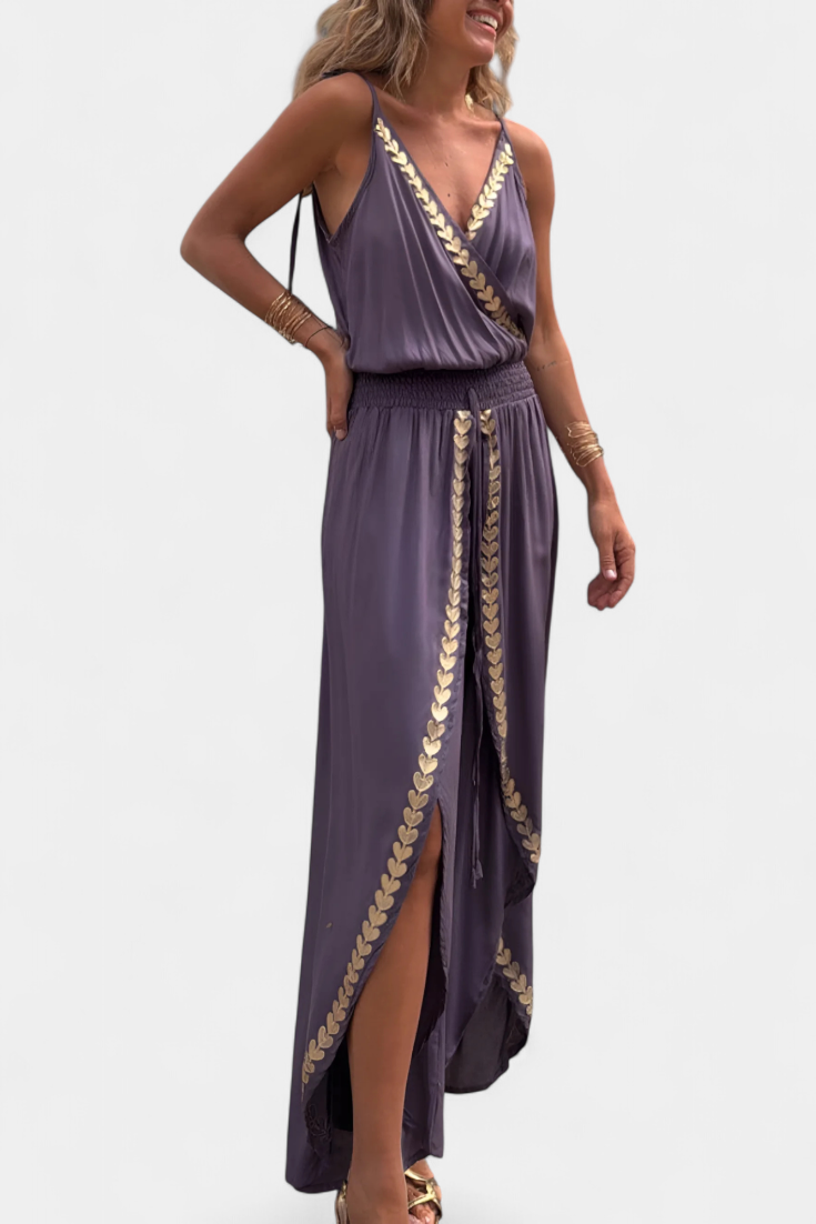 One-Piece Jumpsuit with Gold Details and Open Legs