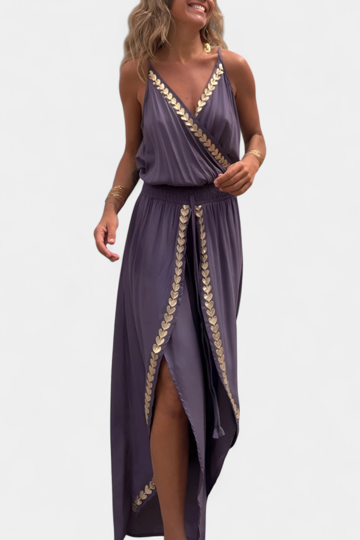 One-Piece Jumpsuit with Gold Details and Open Legs