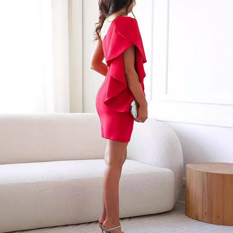 One-Shoulder Draped Mini Dress