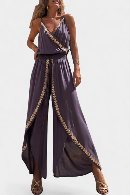 One-Piece Jumpsuit with Gold Details and Open Legs