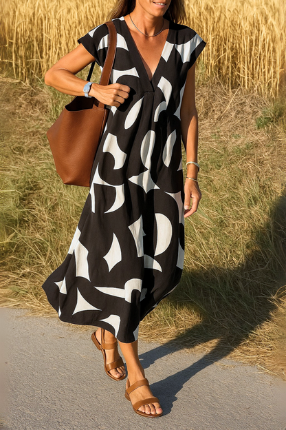 Printed V-Neck Dress