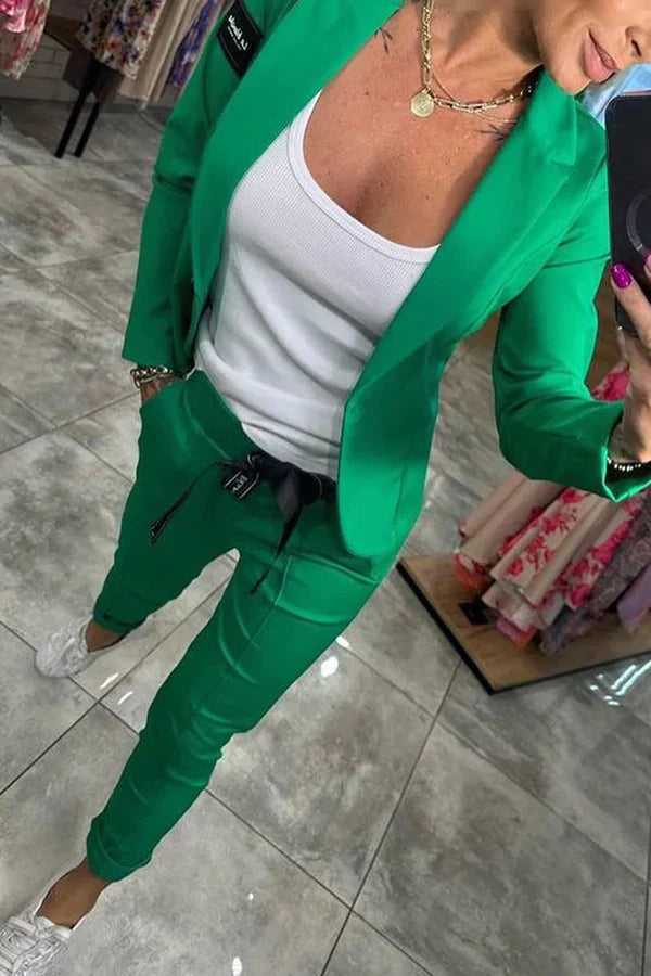 Tailored set with a soft blazer and relaxed joggers