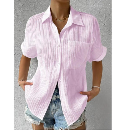 Relaxed Textured Button-Down Blouse