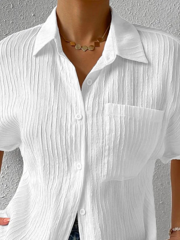 Relaxed Textured Button-Down Blouse