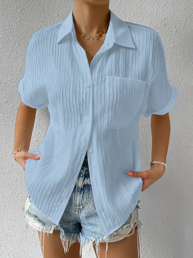 Relaxed Textured Button-Down Blouse