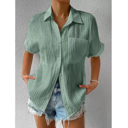 Relaxed Textured Button-Down Blouse