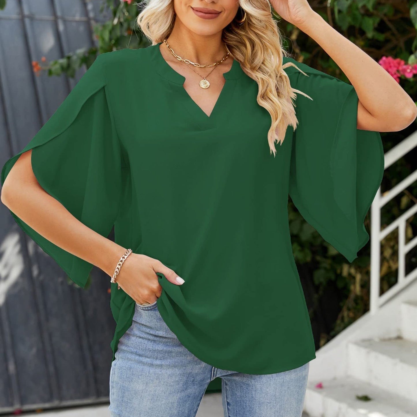 V-Neck Blouse with Relaxed Fit