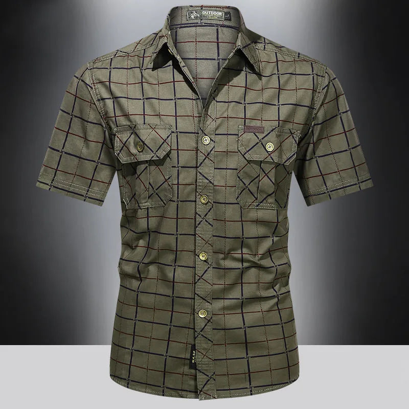 Luxe Regina™ | Elegant Short-Sleeve Checkered Shirt