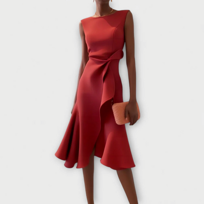 Luxe Regina™ – Draped Asymmetrical Midi Dress