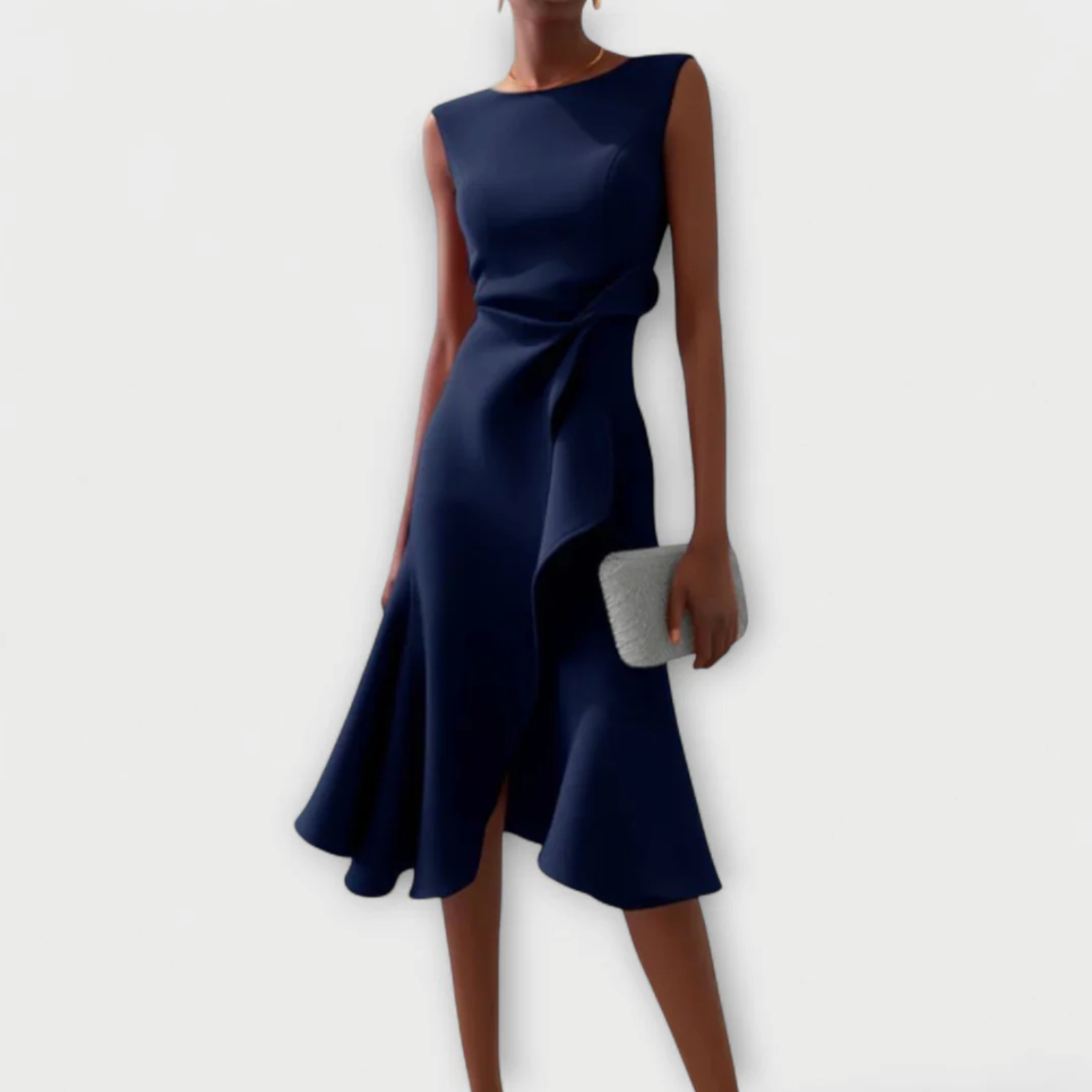 Luxe Regina™ – Draped Asymmetrical Midi Dress