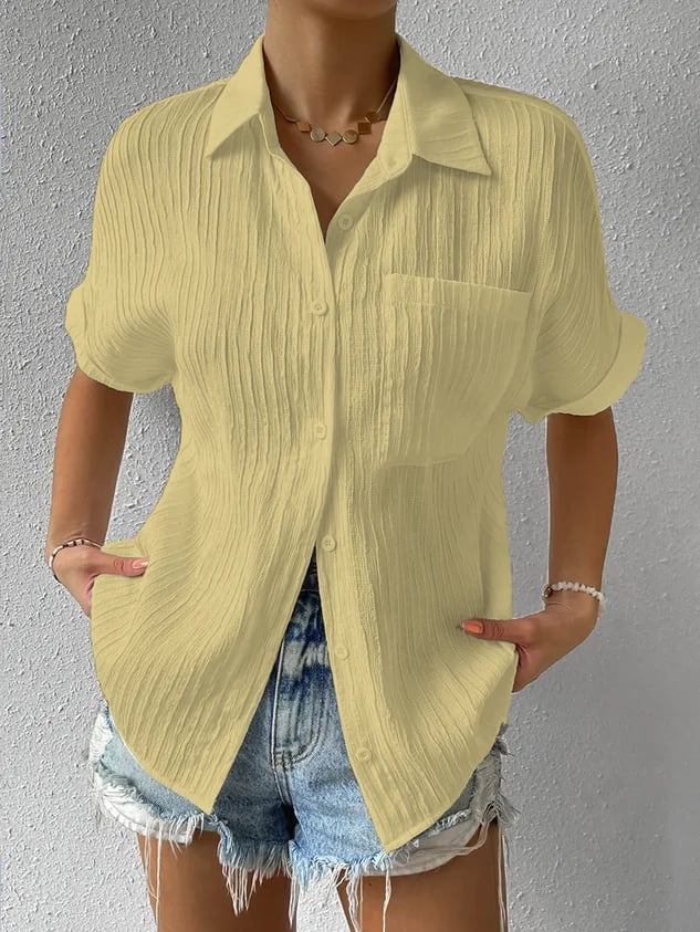 Relaxed Textured Button-Down Blouse