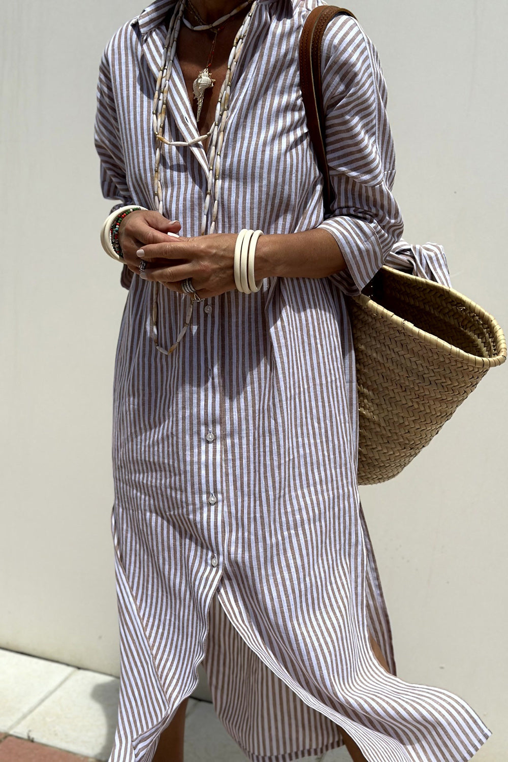 Elegant Striped Shirt Dress