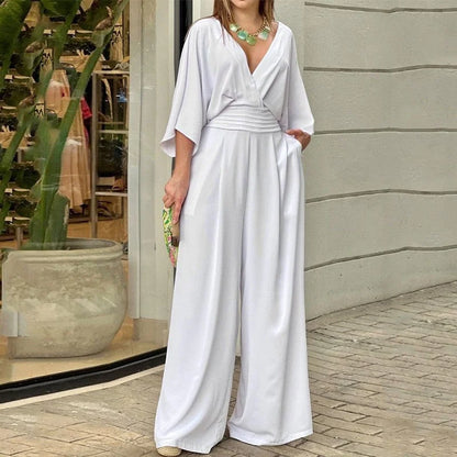 Elegant V-Neck Jumpsuit with Wide Legs