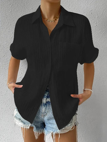 Relaxed Textured Button-Down Blouse