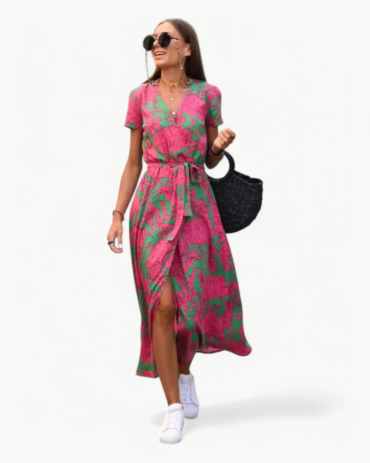 Luxe Regina™ – Vibrant Summer Dress with V-Neckline