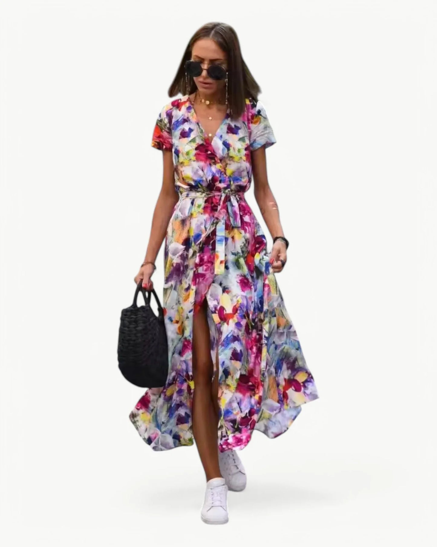 Luxe Regina™ – Vibrant Summer Dress with V-Neckline