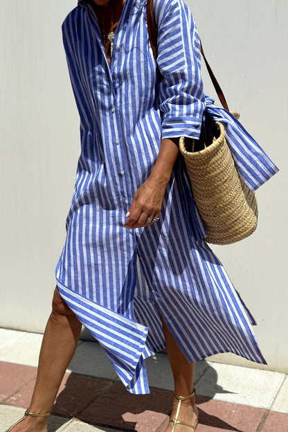 Elegant Striped Shirt Dress