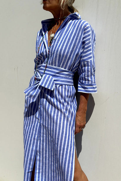 Elegant Striped Shirt Dress