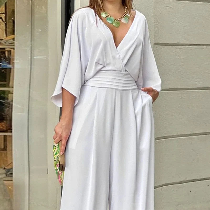 Elegant V-Neck Jumpsuit with Wide Legs