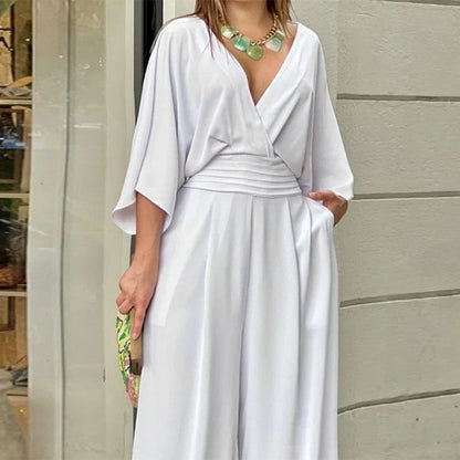 Elegant V-Neck Jumpsuit with Wide Legs
