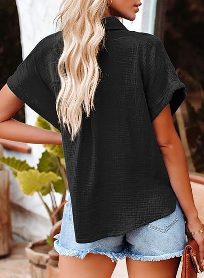 Relaxed Textured Button-Down Blouse