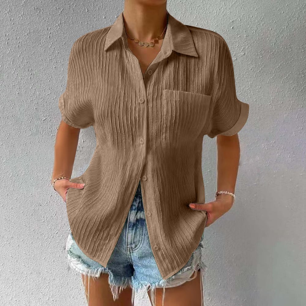 Relaxed Textured Button-Down Blouse