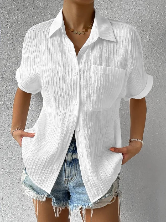 Relaxed Textured Button-Down Blouse