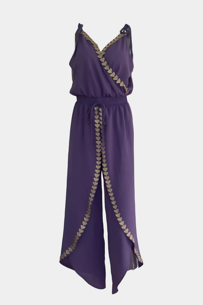 One-Piece Jumpsuit with Gold Details and Open Legs