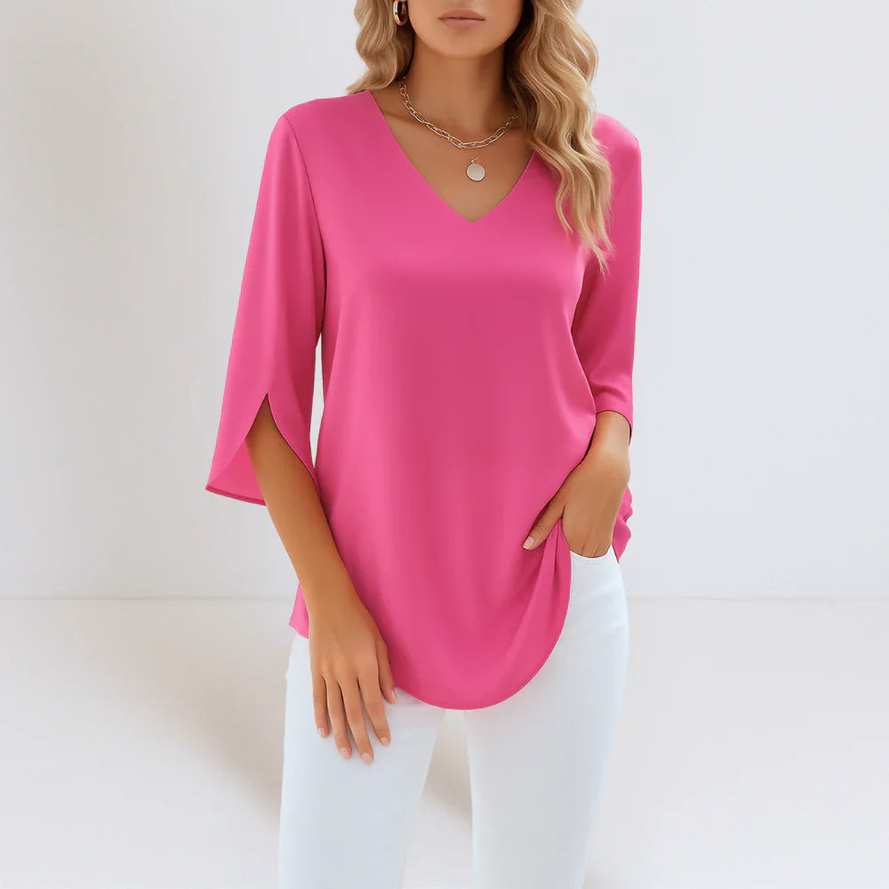 Luxe Regina™ – Elegant Blouse with V-Neck and Slit Sleeves