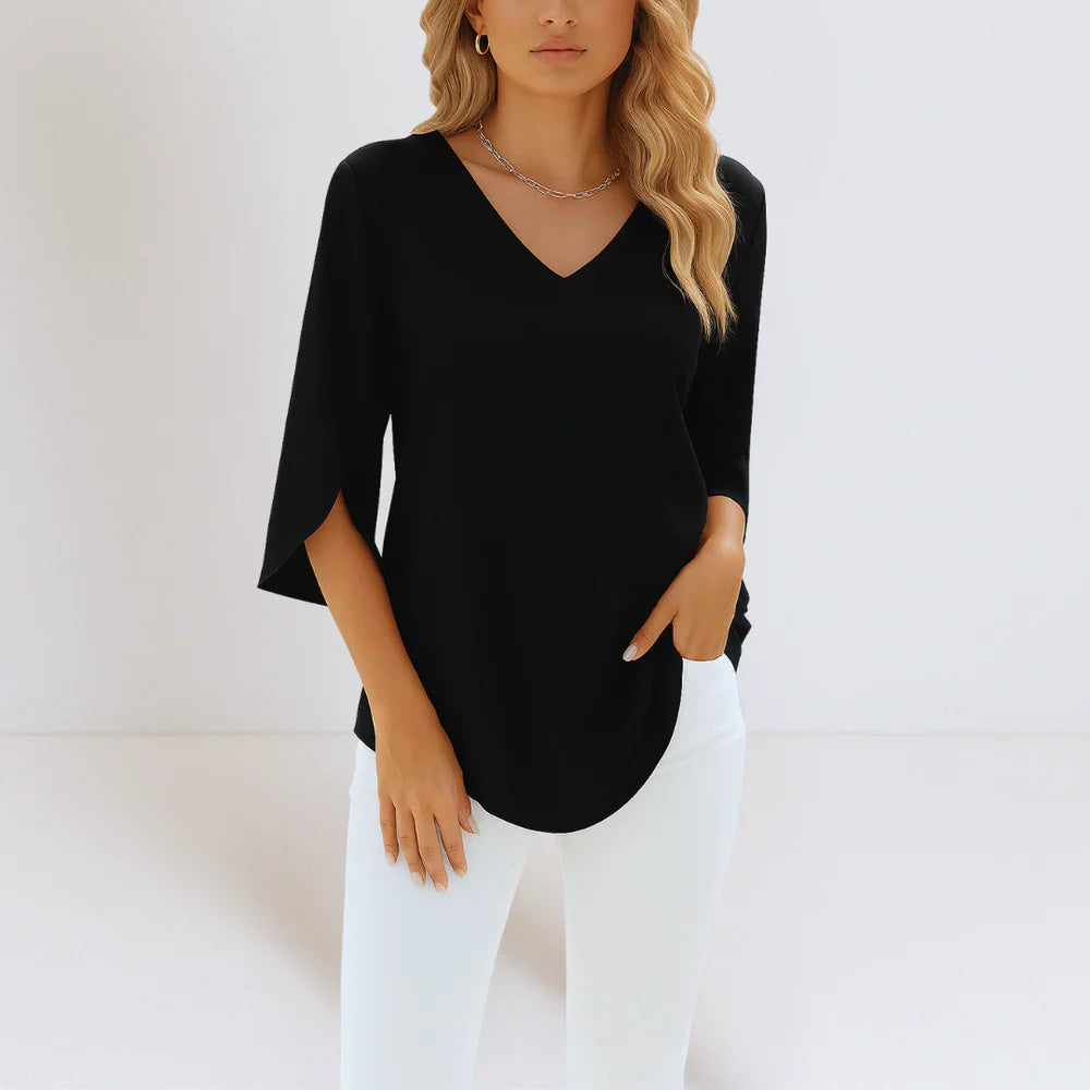 Luxe Regina™ – Elegant Blouse with V-Neck and Slit Sleeves